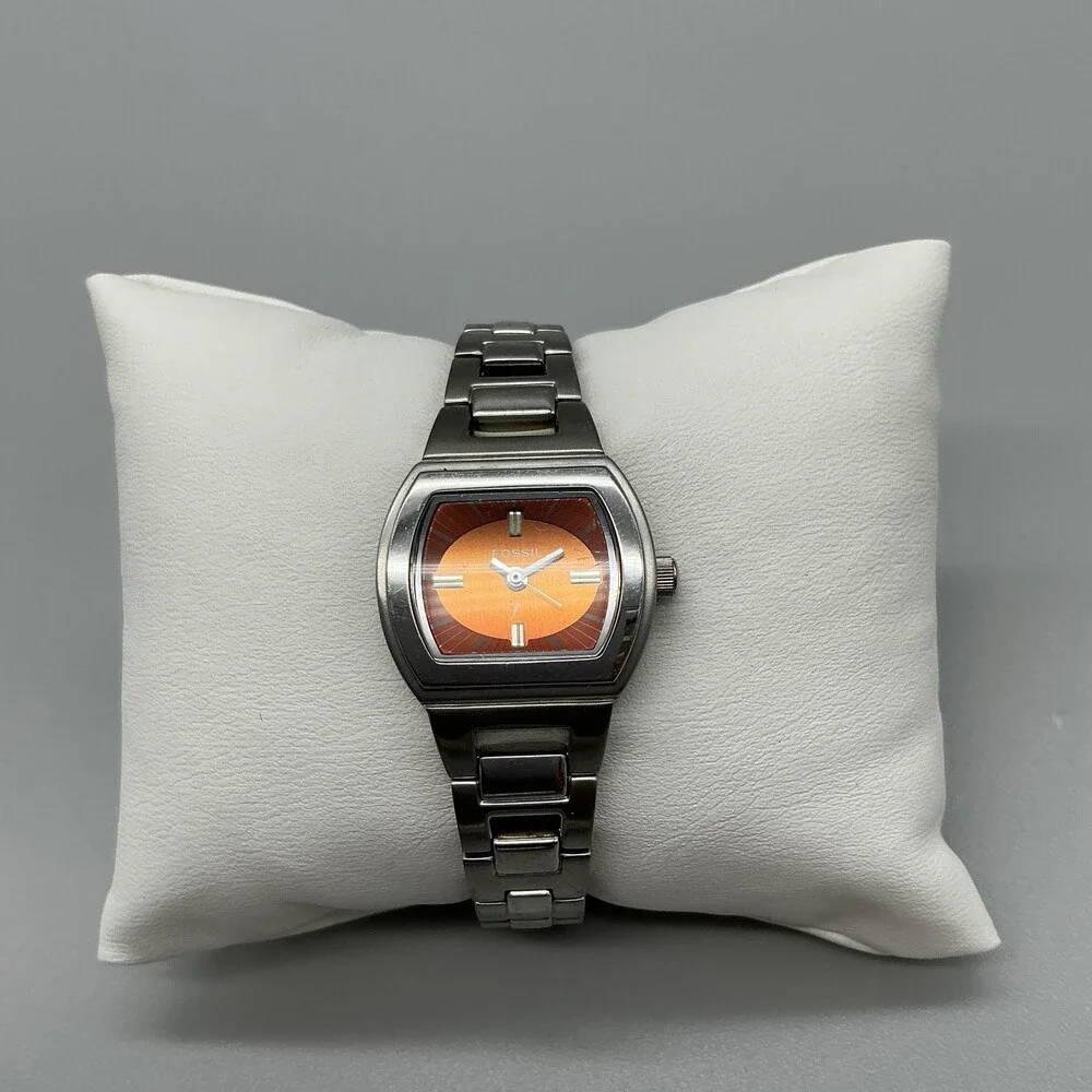 Fossil ES-9795 Womens Watch 23mm Orange Dial Stainless New Battery 6.25
